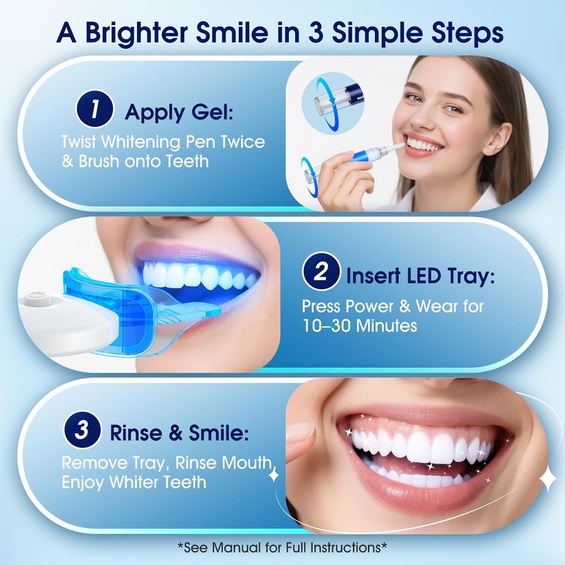 Teeth Whitening Kit with LED Light – 3 Teeth Whitening