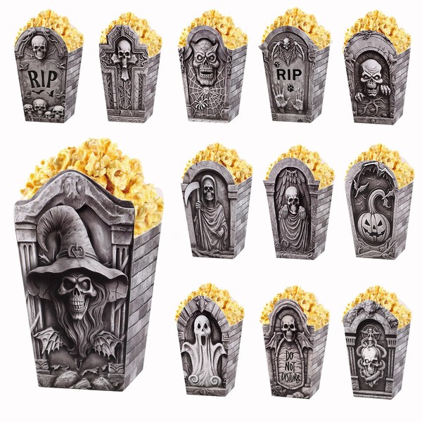 VEYLIN 24 Pcs Halloween Popcorn Boxes Tombstone Cardboard, 2.4X6.1in Mini