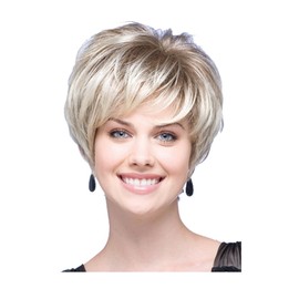 Royalfirst Stylish Shaggy Blonde and Black Mixed Short Women Wig With Free Wig Cap
