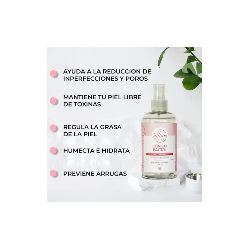 Tónico agua de rosas y hamamelis 5 % colágeno +