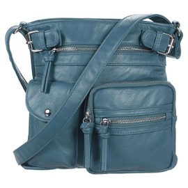 sourcing map Crossbody Bags for Women, PU Leather Multi Pocket with Adjustable Straps Women Shoulder Sling Handbags Soft Purse, Grey Blue