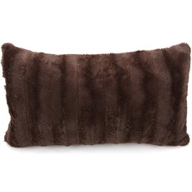 Cheer Collection Faux Fur Throw Pillows - Set of 2 Lumbar Couch Pillows - 12" x 20" - Chocolate