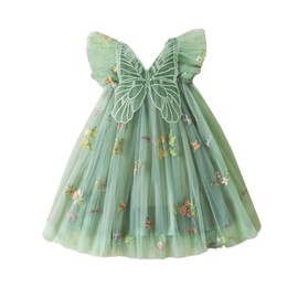 UUAISSO Tutu Dress for Toddlers Babies Sleeveless Tulle Dress Butterfly Embroidery Birthday Party Princess Summer Dress, Green, 4T - 5T