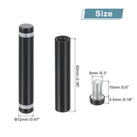 QUARKZMAN Pack of 8 Stainless Steel Wall Spacers, 12 x 70 mm Standoff Bolts, Spacer Screws for Acrylic Glass, Sign Holder, Advertising Boards, Black