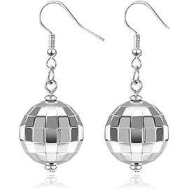 Silver Disco Ball Earrings, 70s Disco Ball Earrings Theme Party Disco Ball Earrings Girls Jewellery Accessories Outfit Women's Theme Party, Acrylic