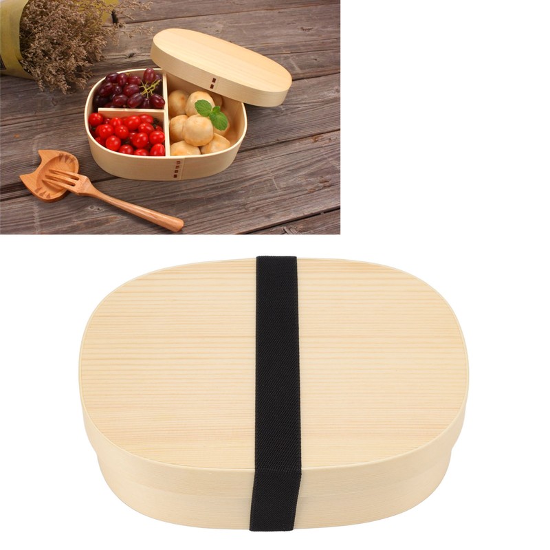 Bento Box Portable Japanese Style Wooden Large Single Layer Removable