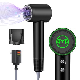 Hair Dryer - 110000 RPM High-Speed Brushless Motor Negative Ionic Blow Dryer for Fast Drying,Low Noise Thermo-Control Hair Dryer with Nozzle with Tri-Colour LED Light Ring, for Home and Travel