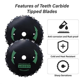 2 Pack 9“ x 20T Carbon Steel Chainsaw Brush Cutter Blade for Weedeater- Universal Adapter Kit with 3 Round Files