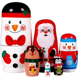 MAGICLULU 6pcs Matryoshka santa nesting dolls Christmas russian dolls animal nesting dolls russian stacking dolls stacking dolls for snowman nesting dolls