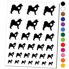 Alaskan Malamute Dog with Heart Temporary Tattoo Water Resistant Fake Body Art Set Collection - Black (One Sheet)