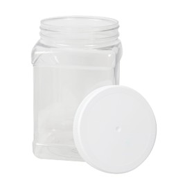 64 Fluid Ounce Square Jar with Handle & White Lid (Pack of 6), Pantry Organization & Storage, Plastic Storage Container with Lid