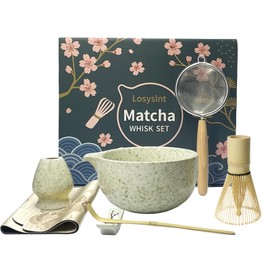 Matcha Whisk Set, All-in-One Matcha Kit with Matcha Whisk, Bowl, Whisk Holder, Scoop, Scoop Rest, Sifter, Towel - Essential for Daily Matcha Lovers, Great Gift for Him or Her