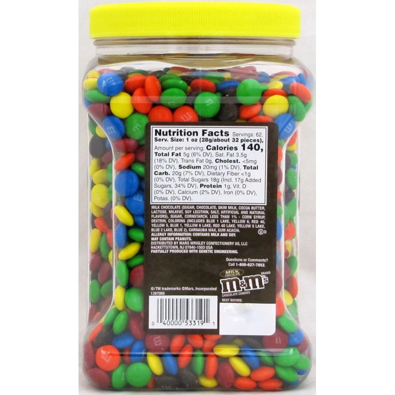 M&M's M&Ms Plain Milk Chocolate Candy Pantry Size 62oz Jar