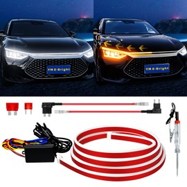 Dynamic Scan Start Up Hood Light Strip Sequential Flowing Turn Signal Lights Flexible DRL Daytime Running Headlight Car Led Light Strip Exterior,Dual Color Amber White Switchback 12V 79inch (1 Set)