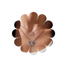 Inateannal Layered Butterfly Pendant Necklace Gold Butterfly Choker Necklace Double Butterfly Hollow Necklace Fashion Butterfly Chain Necklace Jewellery for Women and Girls, Zinc, No Gemstone