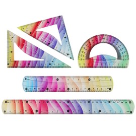 SacJkt Flexibles Lineal Set, Geometrie Set, 5 Stück Bunt Flexibles Lineal mit Geodreieck, Ideales Zeichenwerkzeug für Schüler Lehrer und Zeichner（20 cm Set + Rose 30 cm）
