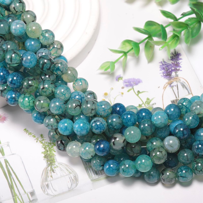 10mm Green Dragon Vein Agate Round Beads, 35 Pcs for