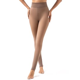 Romastory Winter Warm Women Elastic Leggings Pants Fleece Lined Thick Tights (L/XL,Falselucency Coffee)