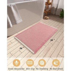 Rvolst Bath Mat Rug for Bathroom Waffle Woven Bathroom Mat Super Absorbent Machine Washable Non Slip Farmhouse Boho Bathroom Rug 61x92cm Pink Cream