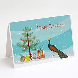Indian Peacock Peafowl Christmas Greeting Cards and Envelopes Pack of 8