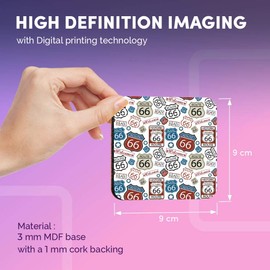 Destination Vinyl ltd Great Coasters (Set of 4) Square - Route 66 Highway USA Road Trip America Drink Glossy Coasters/Tabletop Protection for Any Table Type #8137