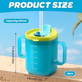 HOVCEH 2 PCS Elderly Spill Proof Cups, 280 ml Unspillable Cup with 2 Handles, Elderly Drinking Cup, Feeding Cup Drinking Cup with Lid and Straw, Adult Sippy Cups for The Elderly Non Spill (Blue)