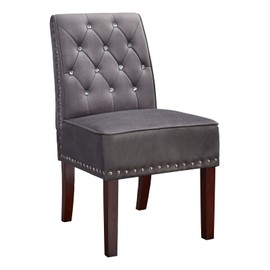 Velvet Dining Chairs, DRM'SCUUM Modern Accent Chair for Living Room, Grey Velvet with Crystal Buttons,Rubber Wood Legs Luxury Tufted Dining Chair for Living Room, Bedroom, Kitchen