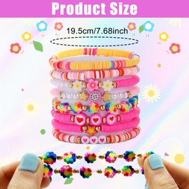 YINGLUBEN 8Pcs Heishi Surfer Bracelets, Friendship Bracelets Set, Stackable Stretch Clay Bead Bracelets, Boho Preppy Elastic Layering Bracelets for Women and Girls Singer MusicAlbum Bracelets