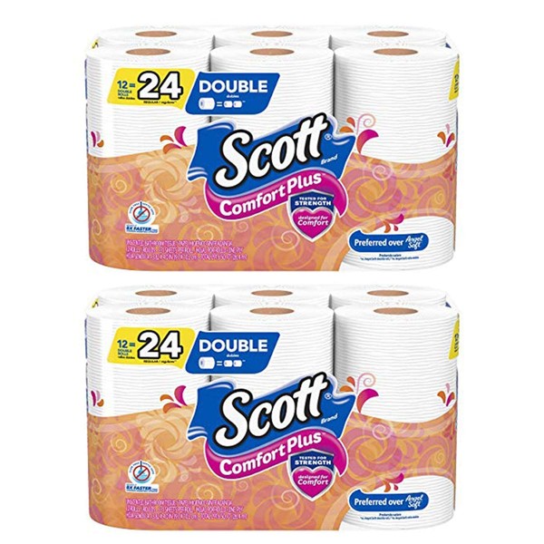 Scott ComfortPlus Toilet Paper, 12 Double Rolls, Bath Tissue (2 Pack)