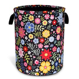 Colorful Folk Flowers Laundry Basket Oxford Cloth Floral Laundry Hamper With Handle Foldable Portable Clothes Storage Basket 18.9 X 16.5 In Storage Bag For Laundry Room/Bathroom/Bedroom/Dormitories