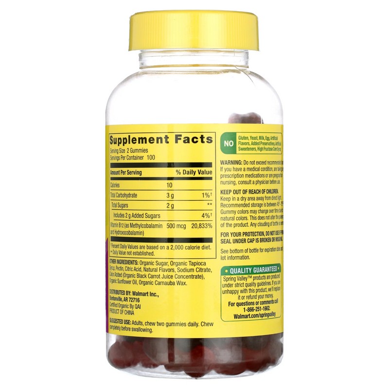 Spring Valley Non GMO Vitamin B12 Vegetarian Gummies, Raspberry, 500