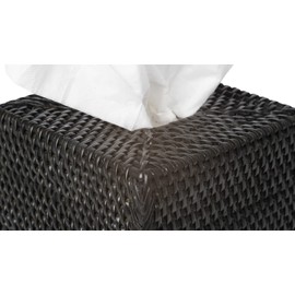 KOUBOO Loma Square Rattan Tissue Box Cover - Coastal Boho Tissue Holder for Bathroom, Guest Room, Living Room - Decorative Square Tissue Box Cover (Solid Black)