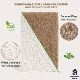 HOUSEHOLD MAFIA Biodegradable Natural Kitchen Sponge - Compostable Cellulose and Coconut Scrubber Sponge - Pack of 12 Eco Friendly Sponges for Dishes