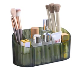 DASITON Make Up Cosmetic Organiser, Brush Organiser with 5 Compartments, Acrylic Cosmetic Storage with Large Capacity, Brush Holder, Dressing Table Organiser for Brushes, Lipstick and Skincare (Green)