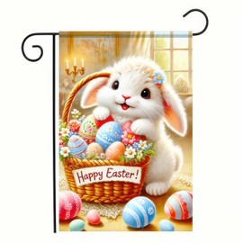 BlissYard Happy Easter Garden Flag 12x18 inch Double Sided Welcome Cute Bunny Banner Colorful Egg Decorations Easter Yard Flag for Summer Spring Outside Outdoor Decor