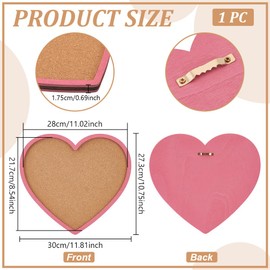 BENECREAT Pearl Pink Heart Pin Cork Board, 30 x 27.3 cm Bulletin Display Board Wall Mounted Cork Board with Pink Frame for Brooch Pin Storage Display, Office, Home and School Decoration