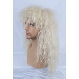 Tongtta Men’s 80s Wig Halloween Costume Male Blonde Wig Punk Heavy Metal Rocker Wig Curly Long