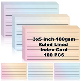 100 Pack Ruled Index Cards 3x5 Gradient Colored Index Cards Heavy Weight Note Cards 180gsm Flash Cards Double Sided Note Cards Lined Recipe Cards for Studying Drawing