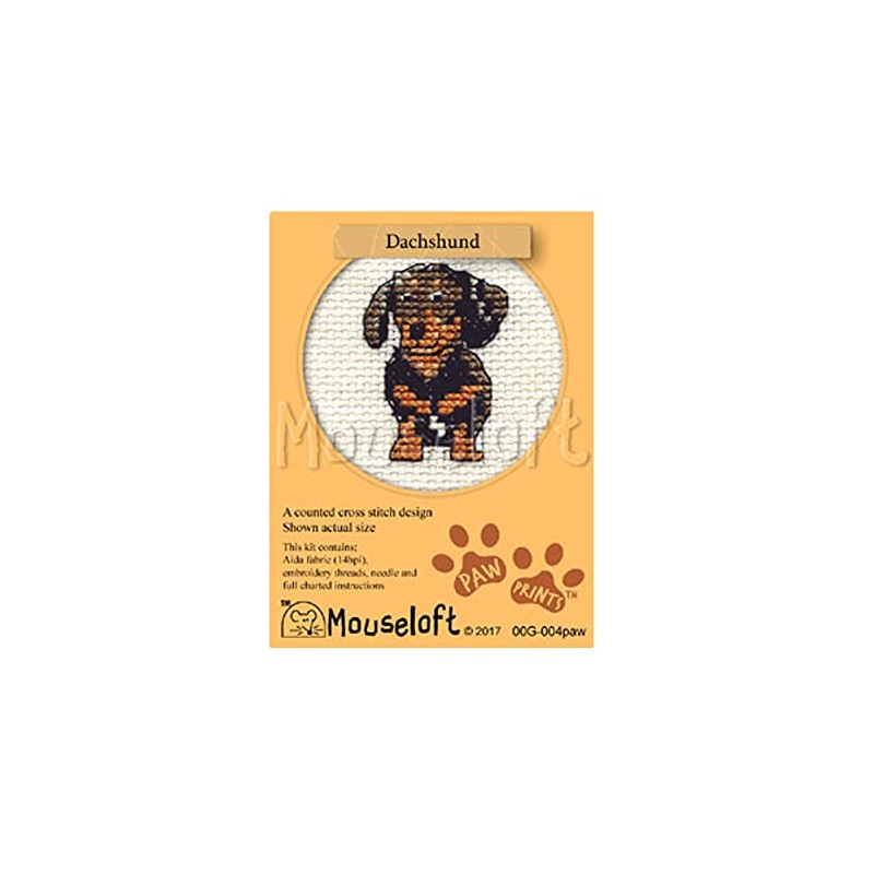 Mouseloft Mini Cross Stitch Kit - Dachshund, Paw Prints Collection