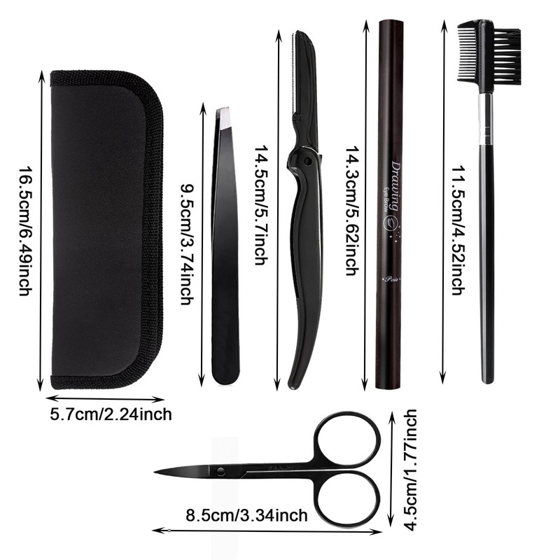 MUNSKT Eyebrow Grooming Kit with Leather Case, 5PCS Stainless Steel