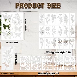 Stencils for Painting and Airbrushing - Pack of 23 Stencils for Wall Design, Flowers and Butterflies, Versatile Stencils, Durable and Reusable