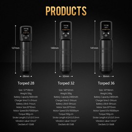 Ambition Torped 36mm Rotary Tattoo Pen Machine Kit, 5.5mm Stroke Brushless Motor Tattoo Gun with 2pcs 2400mAh Kuark Battery Wireless Tattoo Power Supply Kit for Professional Tattoo Artists(Rose Red)