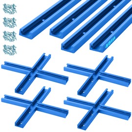 Zonon 4 Set 48'' T Track for Woodworking and T Track Intersection Kit with Predrilled Mounting Holes Wood Screw Double Cut Profile Universal T Track Accessory Aluminum T Rail Track Woodworking Tool