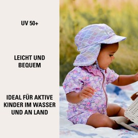 Mikk-line Baby Sonnenhut mit Nackenschutz | Leichter Sommerhut mit Bindebändern | Atmungsaktive Mütze mit Schirm aus Stretchmaterial
