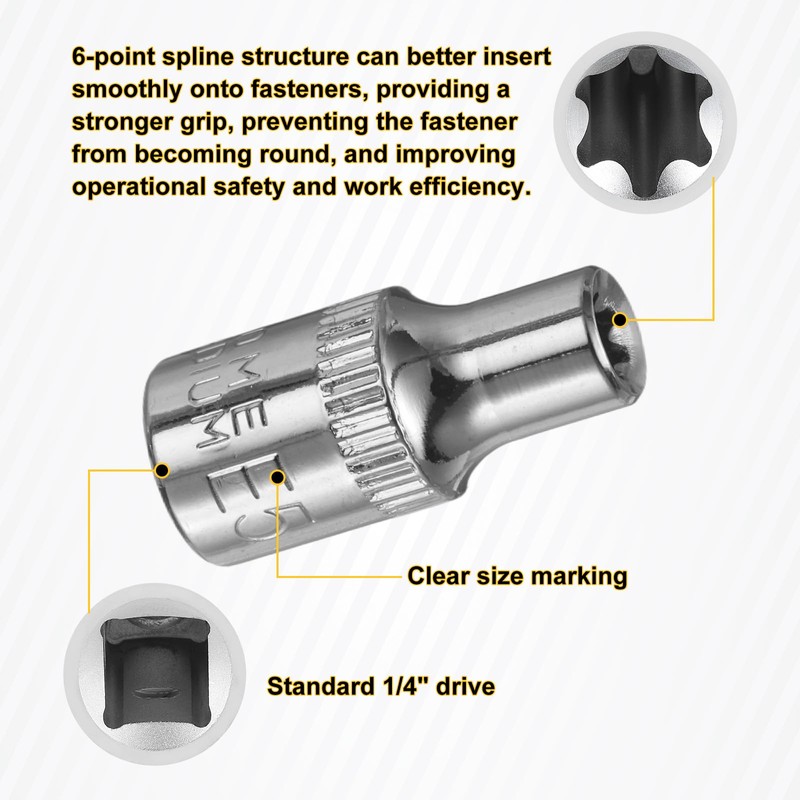 sourcing map 4pcs E-Torx Socket 1/4" Drive E5 External Torx