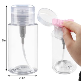 ANGNYA 6.7oz/200ML Pump Dispenser Bottle Push Down Pump Dispenser Bottle with Flip Cover 3 Packs Clear Pump Bottle for Nail Polish Remover Alcohol Makeup Remover Liquid