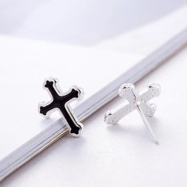 Cross Stud Earrings for Women Minimalist Delicate Cartilage Small Helix Screw Back Tragus Piercing Earrings Hypoallergenic Fashion Jewelry (Black, One size)