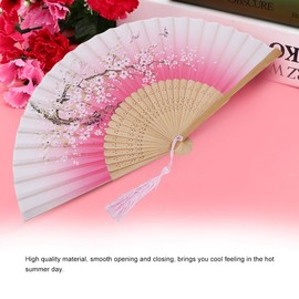 Hand Held Fans, Chinease Japanese Folding Hand Fan Flowers Pattern with Tassel for Wedding Party Dance Props Decoration (Length: 21cm)
