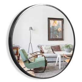 NeuType Round Mirror Circle Mirror Metal Framed Wall Mirror Large Vanity Hanging Decorative Mirrors for Bathroom, Bedroom, Living Room, Entryway (Black, 28" x 28")