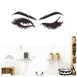 Eyelash Wall Sticker for Bedroom, Make Up Wall Sticker, 1 Pair of Eyes Wall Stickers with Eyelashes, PVC Removable Eyes Wall Picture for Living Room or Bedroom (Black)
